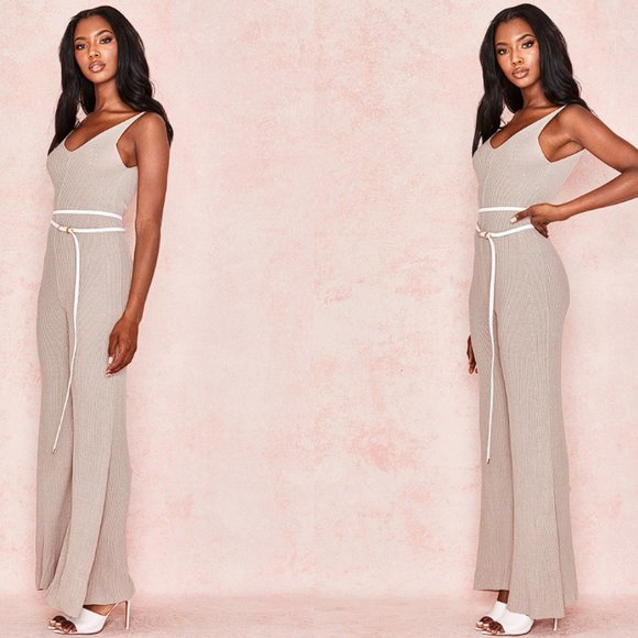 House of CB 'Evana' Stone Ribbed Knit Jumpsuit NWT - Picture 3 of 9